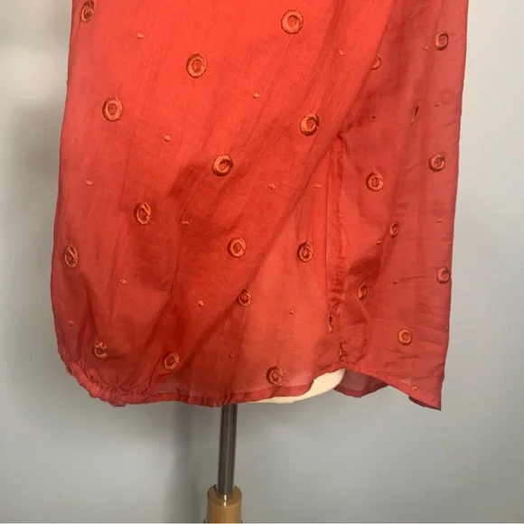 Maeve by Anthropology Coral Embroidered Voile Augusta Peasant Blouse Top Large - Picture 10 of 14